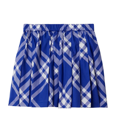 Shop Burberry Kids Pleated Check Skirt (3-14 Years) In Blue