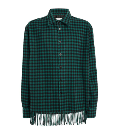Shop Lanvin Wool Check Fringe-hem Shirt In Green