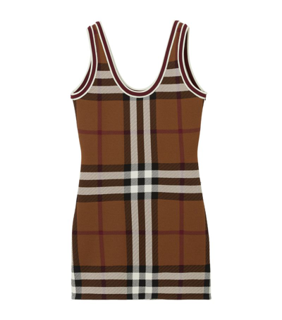 Shop Burberry Jacquard Check-print Mini Dress In Brown