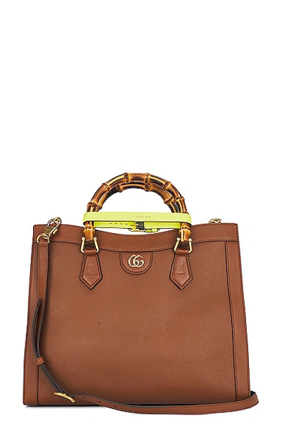 Shop Gucci Diana Bamboo Leather Handbag In Brown