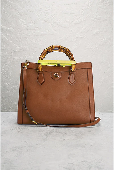 Shop Gucci Diana Bamboo Leather Handbag In Brown