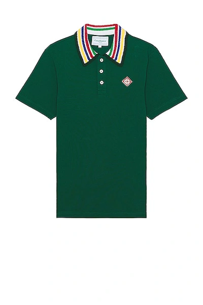 Shop Casablanca Primary Stripe Knit Collar Classic Polo In Green