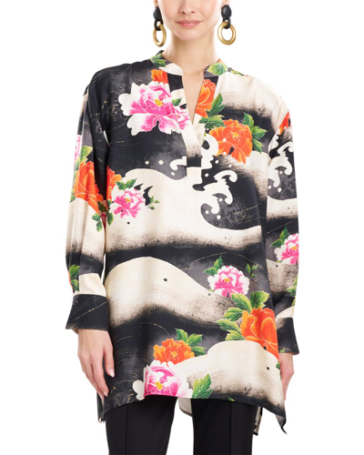 Shop Natori Mayumi Oversized Half Placket Silk-blend Shirt