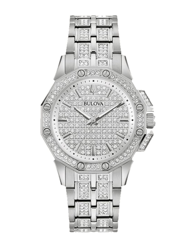 Bulova Crystal Octava Womens Crystal Accent Silver Tone Stainless Steel Bracelet Watch 96l305