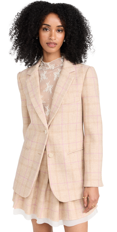 Loveshackfancy Denzel Checked Houndstooth Wool Blazer In Creamy Caramel