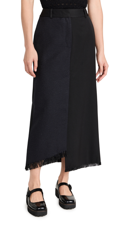 Shop Rohe Double Fabric Skirt Navy Pinstripe
