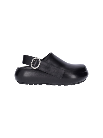 Shop Jil Sander Leather Clogs In Black  