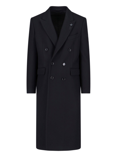 Shop Lardini Double-breasted Coat In Black  