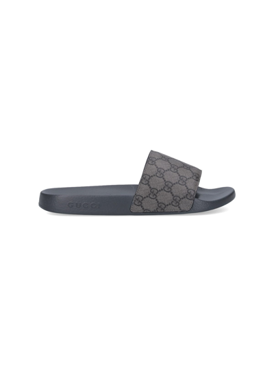 Shop Gucci 'gg' Pattern Slides In Gray