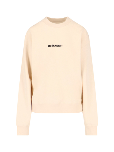 Shop Jil Sander Logo Crew Neck Sweatshirt In Cream