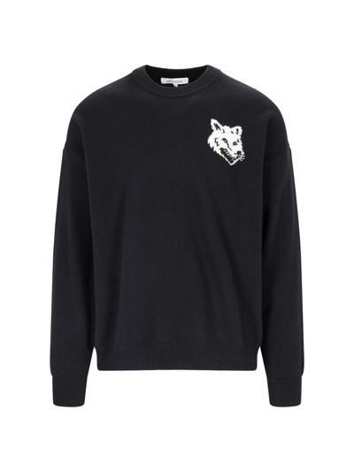 Shop Maison Kitsuné 'fox Head' Sweater In Black  