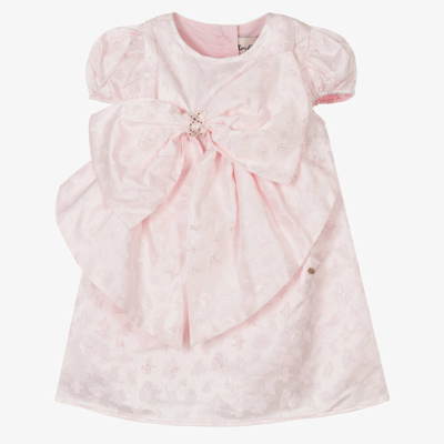 Shop Le Mu Girls Pink Satin Jacquard Bow Dress