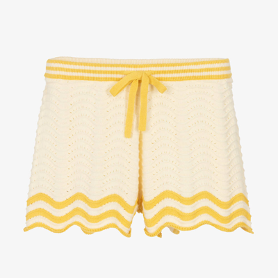 Shop Zimmermann Girls Ivory & Yellow Cotton Knit Shorts