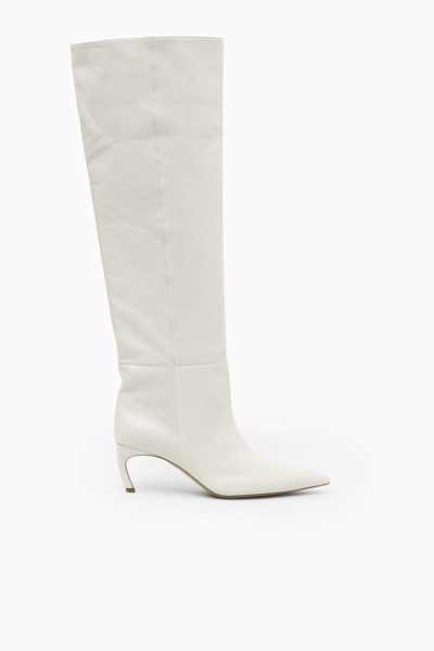 Shop Cos Pointed-toe Leather Knee-high Boots In White