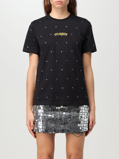 Shop Msgm T-shirt With Micro Rhinestones In Black