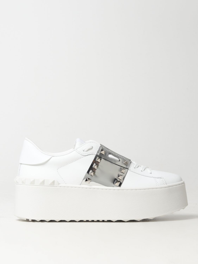 Shop Valentino Rockstud Sneakers In Leather In White