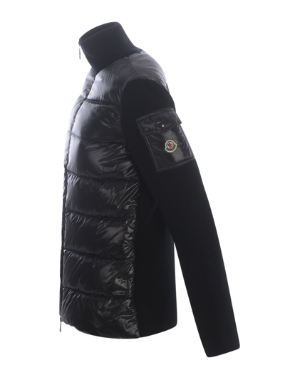 Moncler Knit-sleeve Padded Jacket In Nero