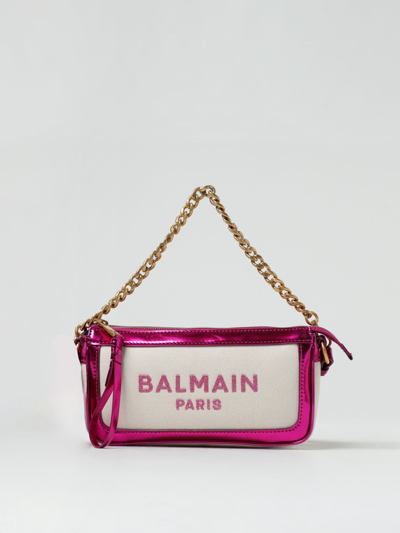Shop Balmain B-army Clutch Bag In Canvas And Laminated Leather In Yellow Cream