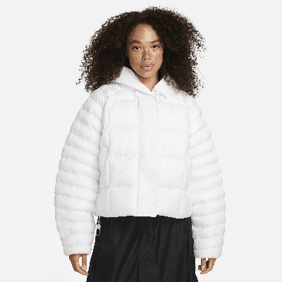 Shop Nike Women's  Sportswear Swoosh Puffer Primaloftâ® Therma-fit Oversized Hooded Jacket In White