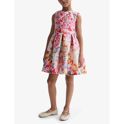 Shop Reiss Emily Floral-print Scuba Dress 4-9 Years In Orange