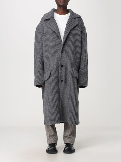 Shop Bottega Veneta Coat In Ribbed Wool Blend In Grey