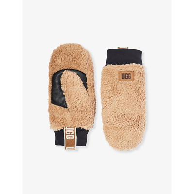 Shop Ugg Women's Caramel Sherpa Brand-patch Faux-shearling Gloves