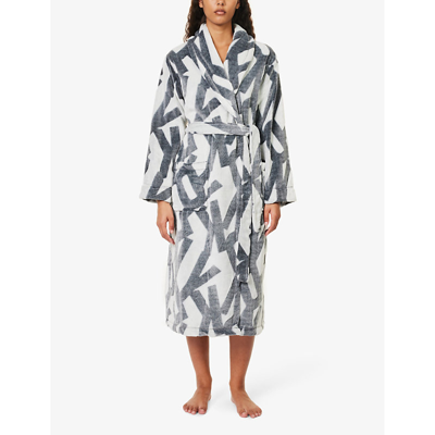 Shop Dkny Women's Grey Logo Branded Relaxed-fit Fleece Robe In Multi-coloured