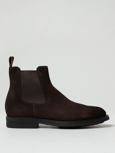 Santoni Round-toe Suede Ankle Boots In Brown