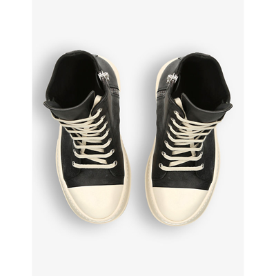 Shop Rick Owens Women's Blk/white Ramone Bumper Sole High-top Leather Trainers
