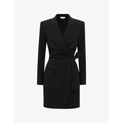 Shop Reiss Women's Black Peyton Long-sleeve Stretch-woven Tux Mini Dress
