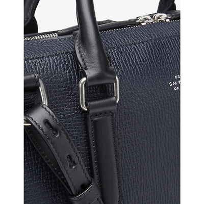 Shop Smythson Navy Ludlow Logo-embossed Leather Briefcase