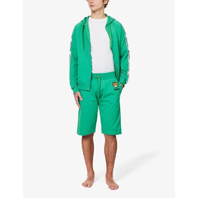 Shop Moschino Men's Green Bear-print Drawstring-waist Cotton-jersey Shorts