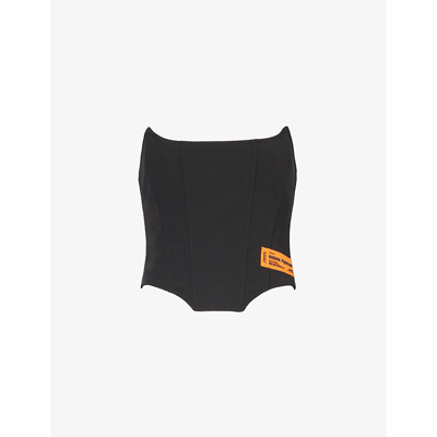 Shop Heron Preston Women's Black Brand-appliqué Corseted Stretch-woven Top