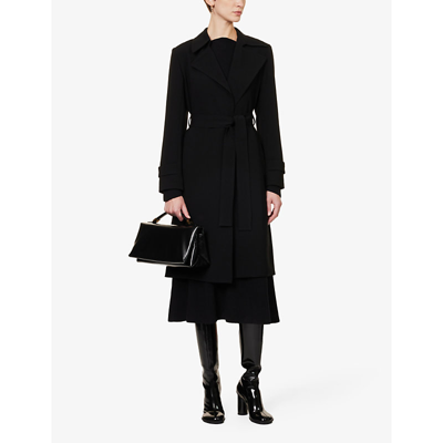 Theory Womens Black Oaklane Belted Regular-fit Crepe Coat In Black