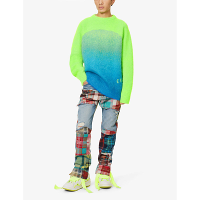 Shop Erl Men's Green Gradient-effect Regular-fit Wool-blend Jumper