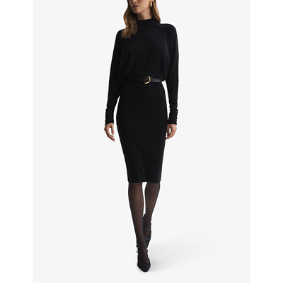 Shop Reiss Womens Black Freya Turtleneck Wool-blend Knitted Midi Dress