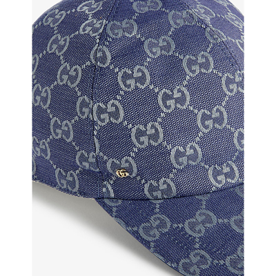 Shop Gucci Women's Blu Grey+blu Royale Monogram-pattern Cotton-blend Cap