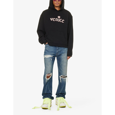 Shop Erl Venice Branded Boxy-fit Cotton-blend Hoody In Black