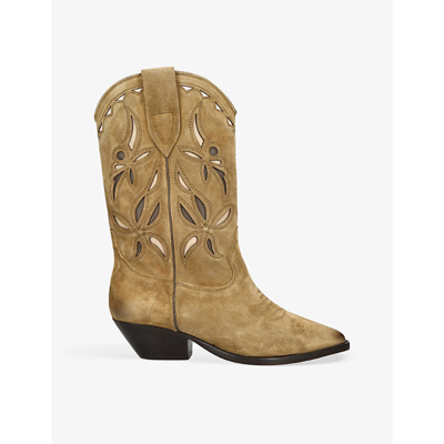 Shop Isabel Marant Women's Taupe Duerto Embroidered Suede Cowboy Boots