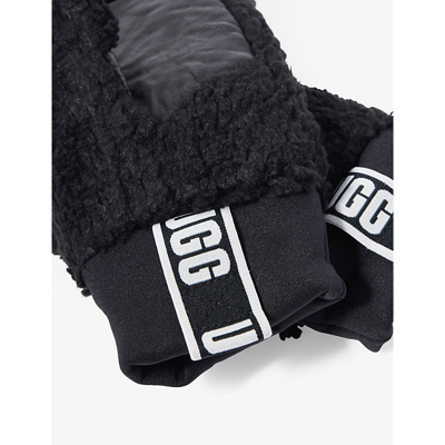 Shop Ugg Women's Black Sherpa Brand-patch Faux-shearling Gloves
