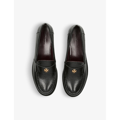 Shop Tory Burch Women's Black Logo-embellished Scallop-trim Leather Loafers