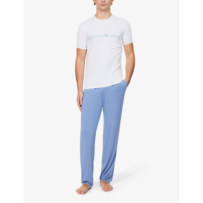Shop Emporio Armani Men's Oxford Branded-waistband Stretch-modal Pyjama Bottoms In Blue