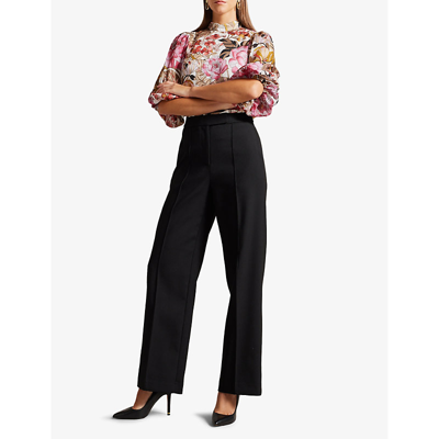 Shop Ted Baker Womens Black Riyann Seam-detail Wide-leg High-rise Stretch-woven Trousers