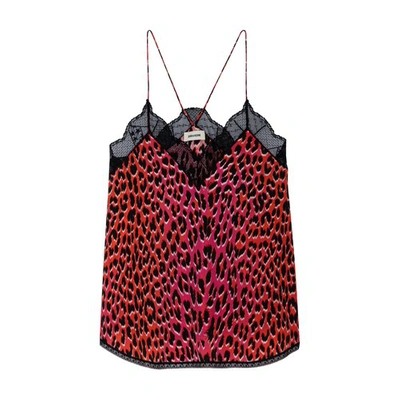 Shop Zadig & Voltaire Christy Leopard Silk Camisole In Rose