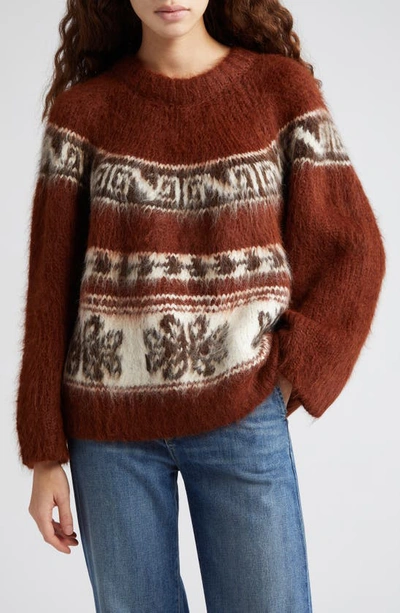 Shop Bode Nobska Jacquard Alpaca Blend Sweater In Brown