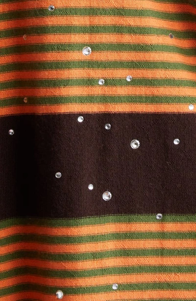 Shop Bode Crystal Embellished Stripe Merino Wool Polo Sweater In Brown Multi