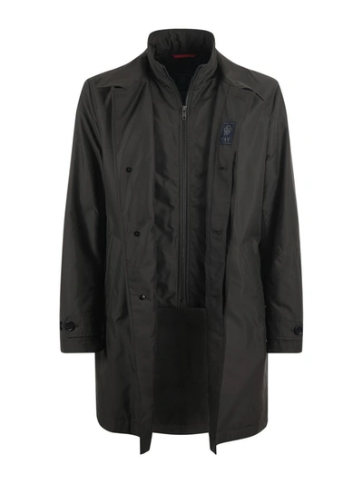 Shop Fay Double Front Raincoat In Verde Scuro