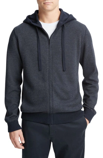 Shop Vince Bird's Eye Wool Blend Zip Hoodie In Coastal/ Medium Heather Grey