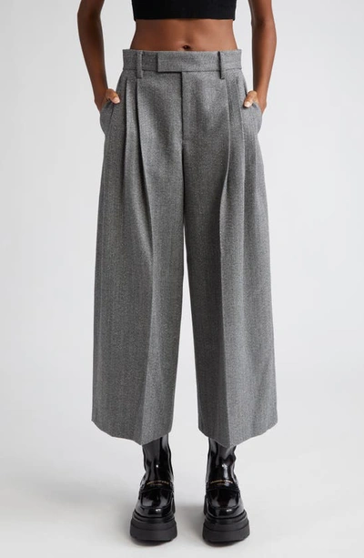 Shop Alexander Wang Crop Crystal Embellished Wool Trousers In 092 Grey/ Black