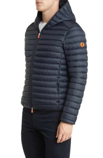 Save The Duck Donald Quilted Hooded Water Resistant Insulated Puffer Jacket In Blue Black